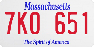 MA license plate 7KO651