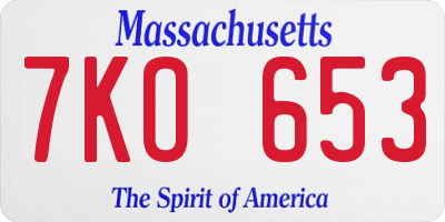 MA license plate 7KO653