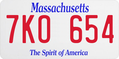 MA license plate 7KO654