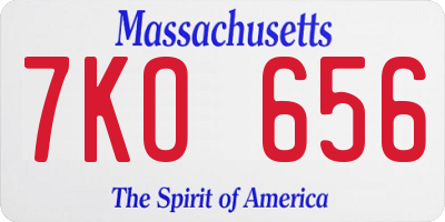 MA license plate 7KO656