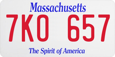 MA license plate 7KO657