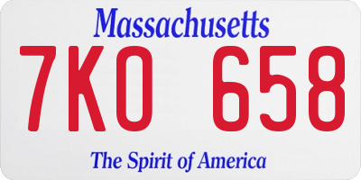 MA license plate 7KO658