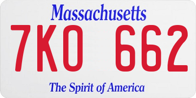 MA license plate 7KO662
