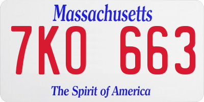 MA license plate 7KO663