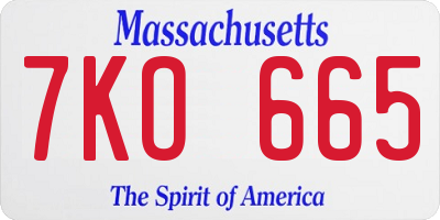 MA license plate 7KO665