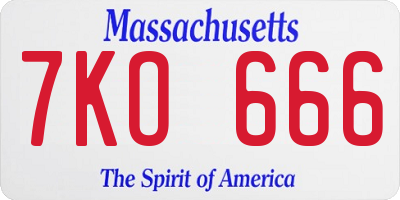 MA license plate 7KO666