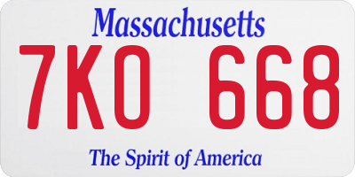 MA license plate 7KO668