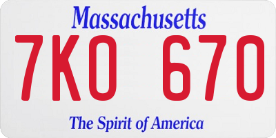 MA license plate 7KO670