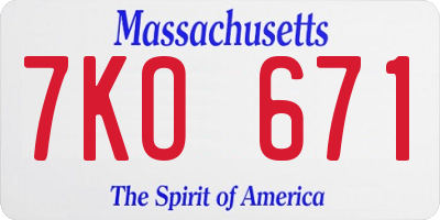MA license plate 7KO671