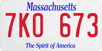 MA license plate 7KO673