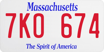 MA license plate 7KO674