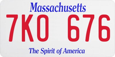 MA license plate 7KO676