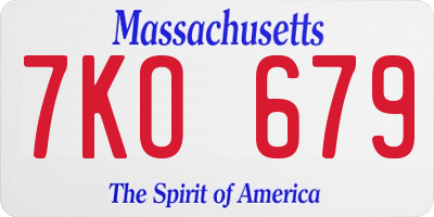 MA license plate 7KO679