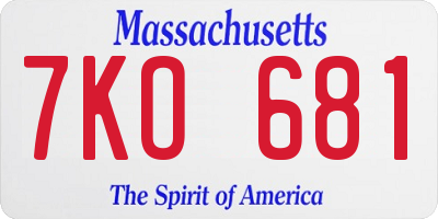 MA license plate 7KO681