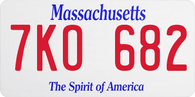 MA license plate 7KO682