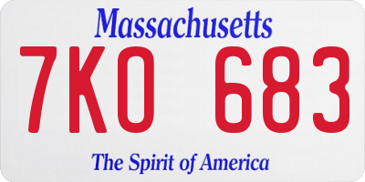 MA license plate 7KO683