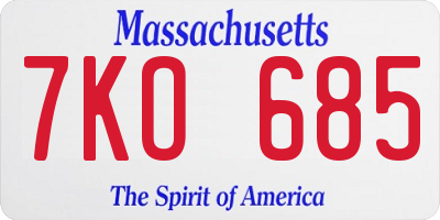 MA license plate 7KO685
