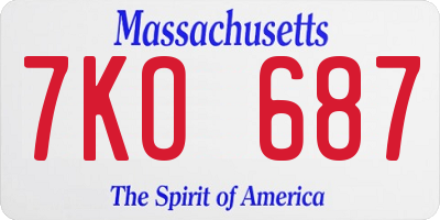 MA license plate 7KO687