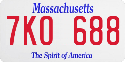MA license plate 7KO688