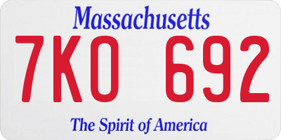 MA license plate 7KO692