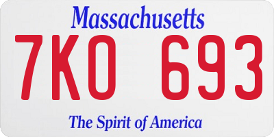 MA license plate 7KO693