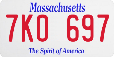 MA license plate 7KO697