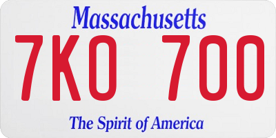 MA license plate 7KO700