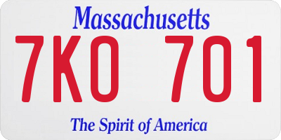 MA license plate 7KO701