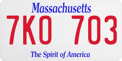 MA license plate 7KO703