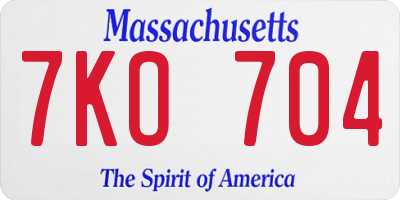 MA license plate 7KO704