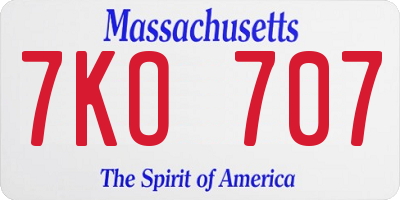 MA license plate 7KO707