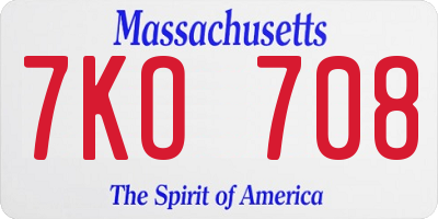 MA license plate 7KO708