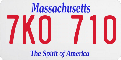 MA license plate 7KO710