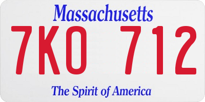 MA license plate 7KO712