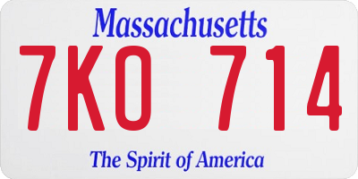MA license plate 7KO714