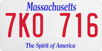 MA license plate 7KO716