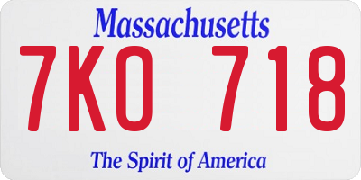 MA license plate 7KO718