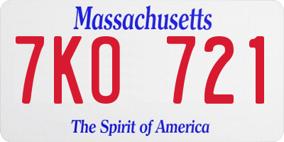MA license plate 7KO721