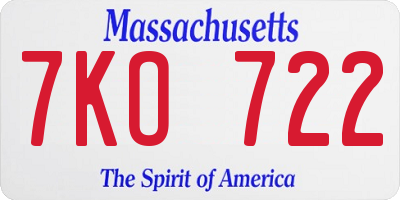 MA license plate 7KO722
