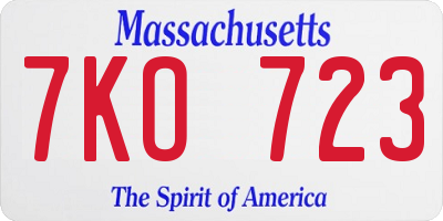MA license plate 7KO723
