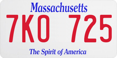 MA license plate 7KO725