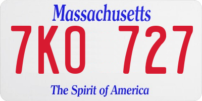 MA license plate 7KO727