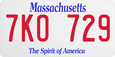 MA license plate 7KO729