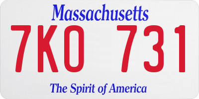 MA license plate 7KO731