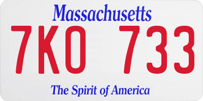 MA license plate 7KO733