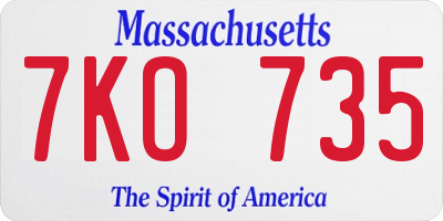 MA license plate 7KO735