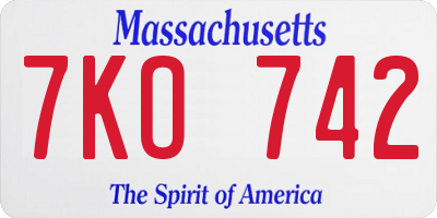 MA license plate 7KO742