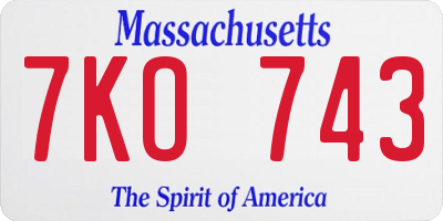 MA license plate 7KO743