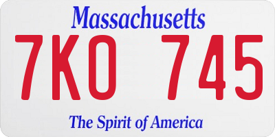 MA license plate 7KO745