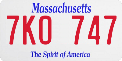 MA license plate 7KO747